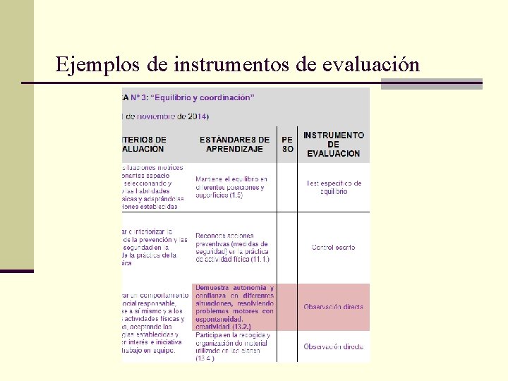 Ejemplos de instrumentos de evaluación 