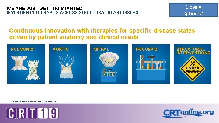 WE ARE JUST GETTING STARTED INVESTING IN THERAPIES ACROSS STRUCTURAL HEART DISEASE Closing Option