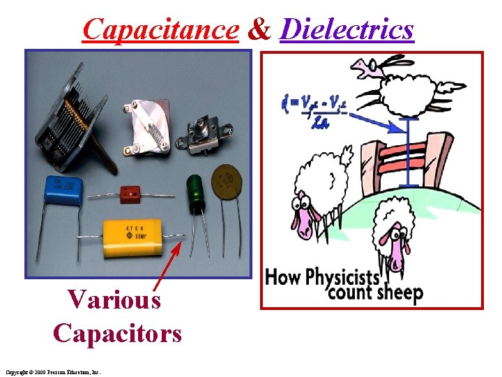 Capacitance & Dielectrics Various Capacitors Copyright © 2009 Pearson Education, Inc. Capacitance & Dielectrics Various Capacitors Copyright © 2009 Pearson Education, Inc.
