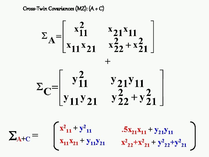 Cross-Twin Covariances (MZ): (A + C) + A+C = x 211 + y 211