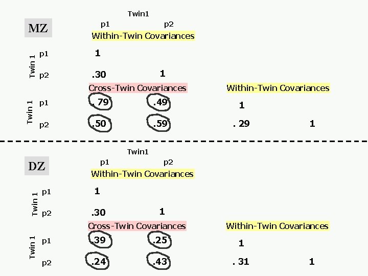 Twin 1 MZ p 1 p 2 Within-Twin Covariances p 1 1 p 2