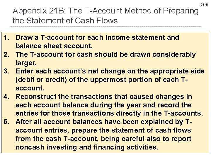 Appendix 21 B: The T-Account Method of Preparing the Statement of Cash Flows 21