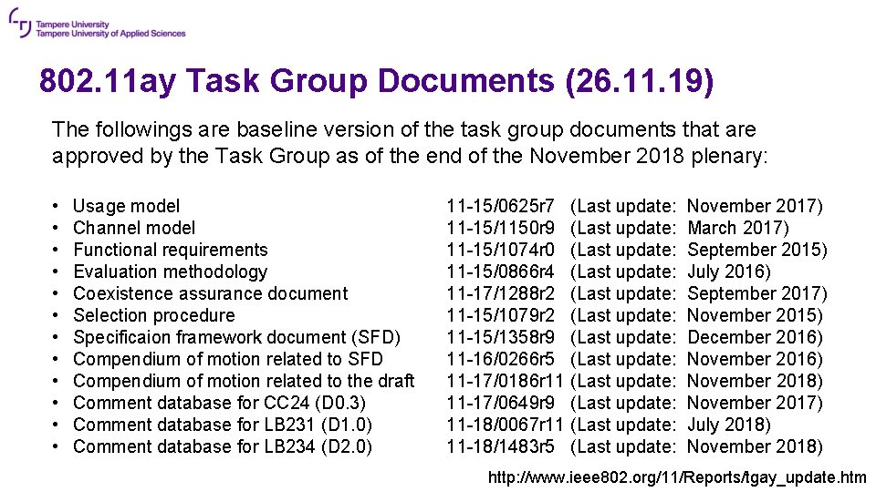 802. 11 ay Task Group Documents (26. 11. 19) The followings are baseline version
