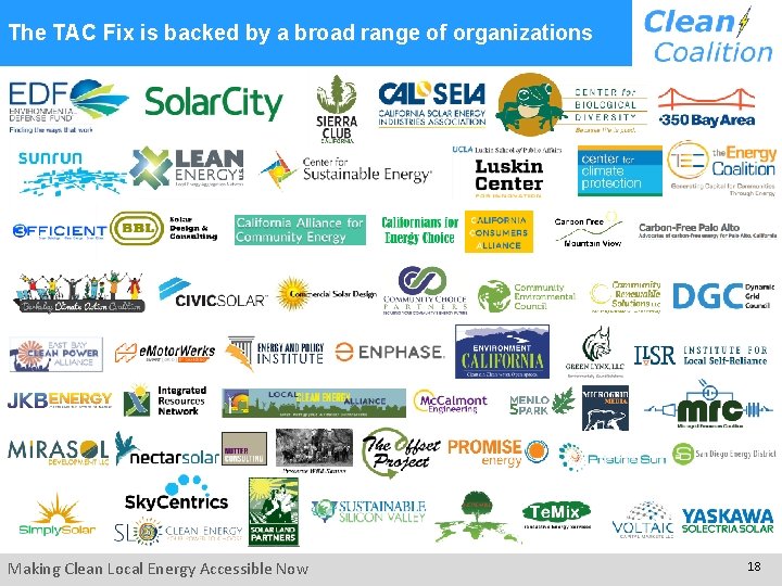 The TAC Fix is backed by a broad range of organizations Making Clean Local The TAC Fix is backed by a broad range of organizations Making Clean Local