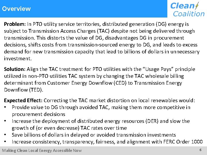 Overview Problem: In PTO utility service territories, distributed generation (DG) energy is subject to Overview Problem: In PTO utility service territories, distributed generation (DG) energy is subject to