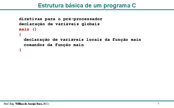 Estrutura básica de um programa C diretivas para o pré-processador declaração de variáveis globais Estrutura básica de um programa C diretivas para o pré-processador declaração de variáveis globais