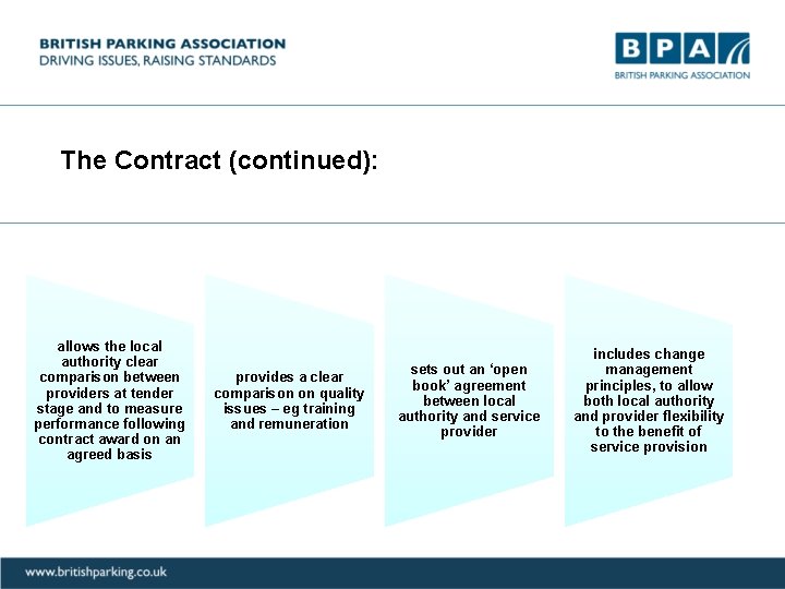 The Contract (continued): allows the local authority clear comparison between providers at tender stage