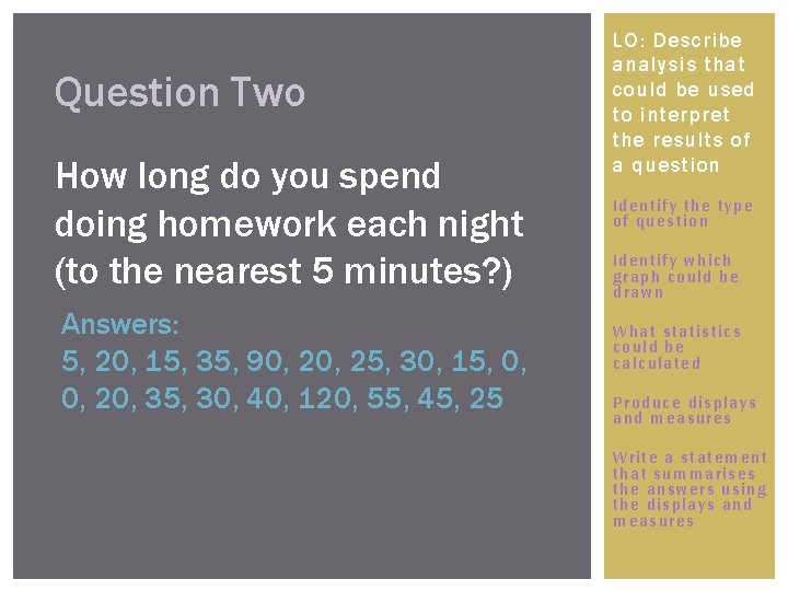 Question Two How long do you spend doing homework each night (to the nearest