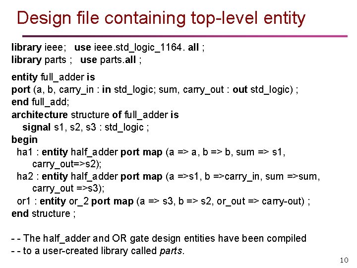 Design file containing top-level entity library ieee; use ieee. std_logic_1164. all ; library parts