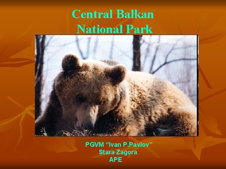 Central Balkan National Park PGVM “Ivan P. Pavlov” Stara Zagora APE 