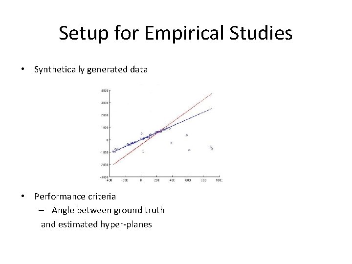 Setup for Empirical Studies • Synthetically generated data • Performance criteria – Angle between