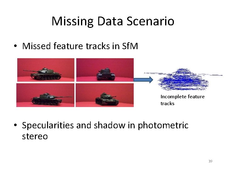 Missing Data Scenario • Missed feature tracks in Sf. M Incomplete feature tracks •