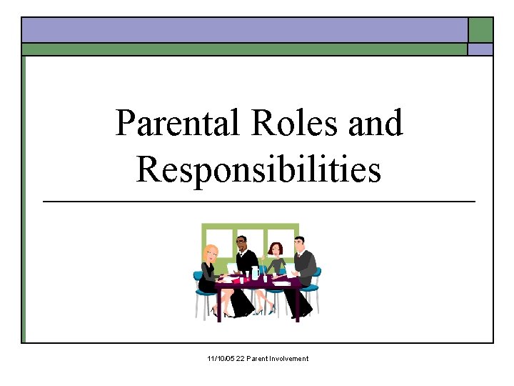 Parental Roles and Responsibilities 11/10/05 22 Parent Involvement 