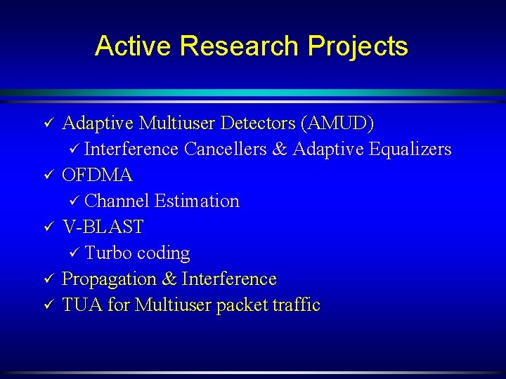 Active Research Projects ü ü ü Adaptive Multiuser Detectors (AMUD) ü Interference Cancellers &