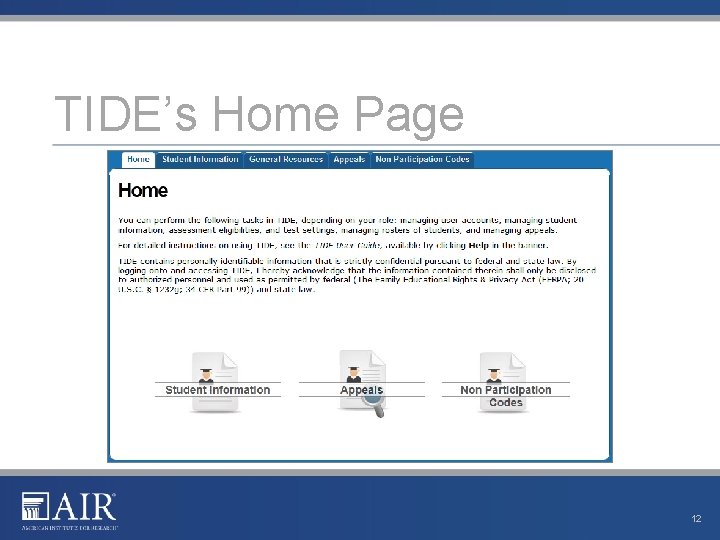 TIDE’s Home Page 12 TIDE’s Home Page 12