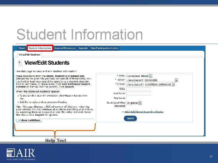 Student Information Help Text 13 Student Information Help Text 13