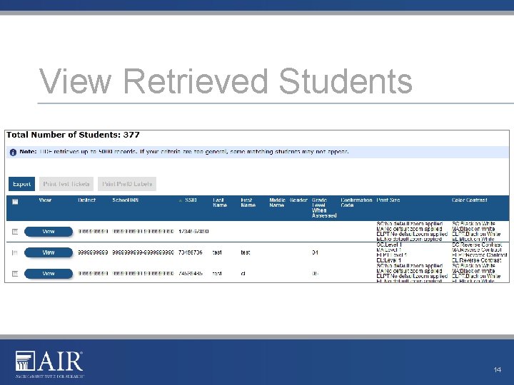 View Retrieved Students 14 View Retrieved Students 14