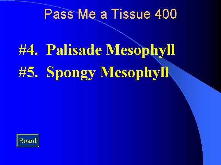 Pass Me a Tissue 400 #4. Palisade Mesophyll #5. Spongy Mesophyll Board 