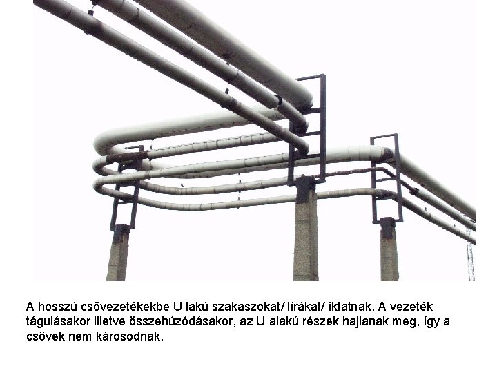 A hosszú csővezetékekbe U lakú szakaszokat/ lírákat/ iktatnak. A vezeték tágulásakor illetve összehúzódásakor, az
