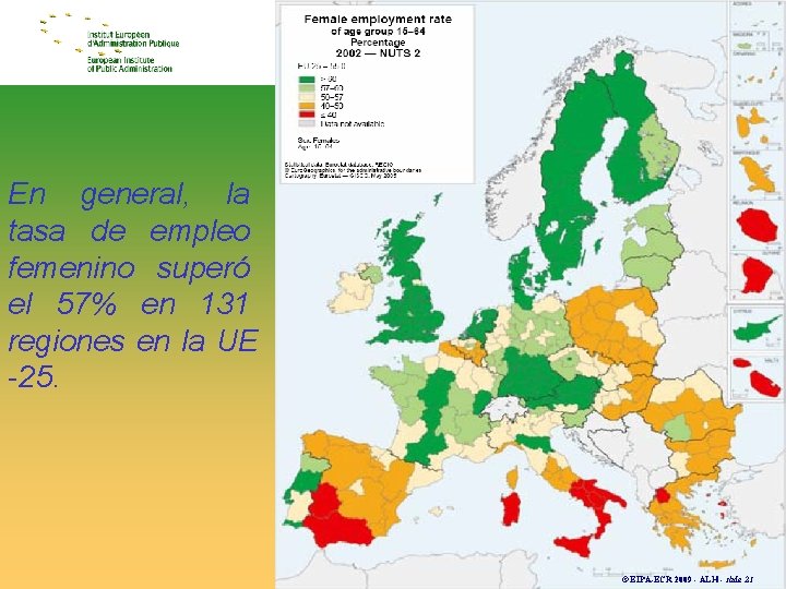 En general, la tasa de empleo femenino superó el 57% en 131 regiones en