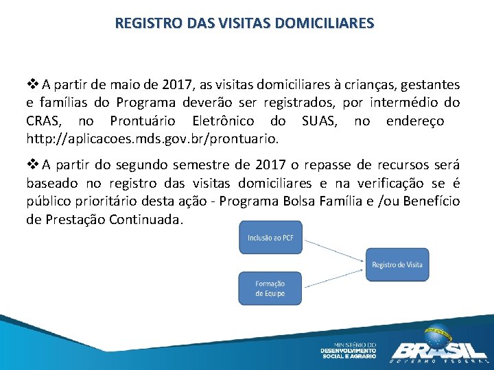REGISTRO DAS VISITAS DOMICILIARES v A partir de maio de 2017, as visitas domiciliares