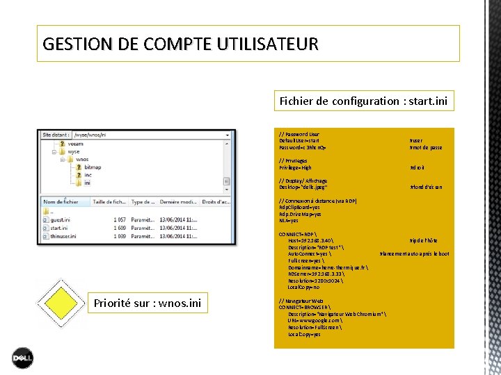 GESTION DE COMPTE UTILISATEUR Fichier de configuration : start. ini // Password User Default. GESTION DE COMPTE UTILISATEUR Fichier de configuration : start. ini // Password User Default.