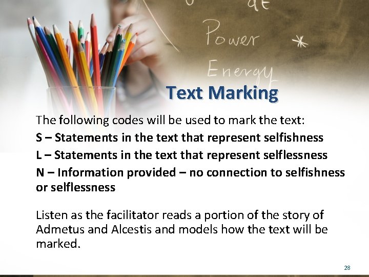 Text Marking The following codes will be used to mark the text: S –