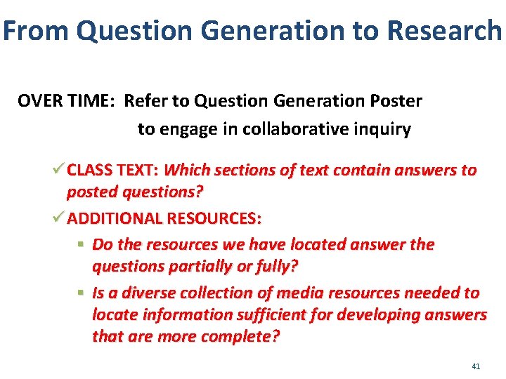 From Question Generation to Research OVER TIME: Refer to Question Generation Poster to engage