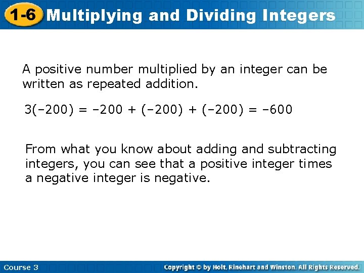 1 -6 Multiplying Insert Lesson Here. Integers and. Title Dividing A positive number multiplied