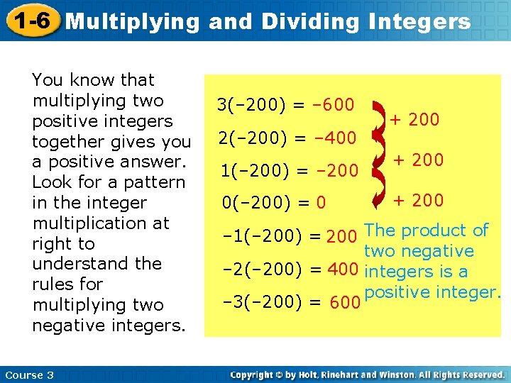 1 -6 Multiplying Insert Lesson Here. Integers and. Title Dividing You know that multiplying