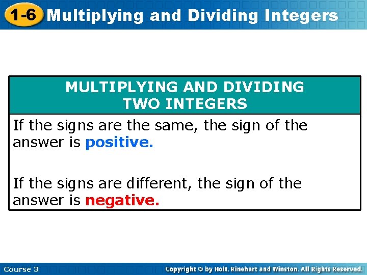 1 -6 Multiplying Insert Lesson Here. Integers and. Title Dividing MULTIPLYING AND DIVIDING TWO