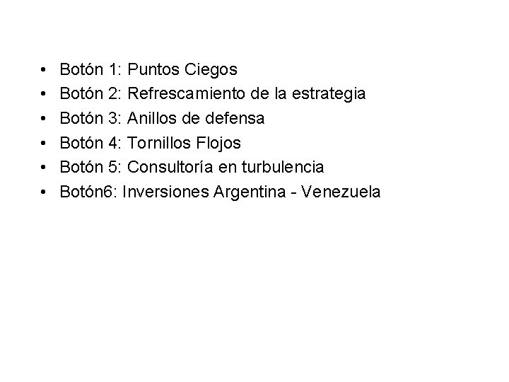  • • • Botón 1: Puntos Ciegos Botón 2: Refrescamiento de la estrategia