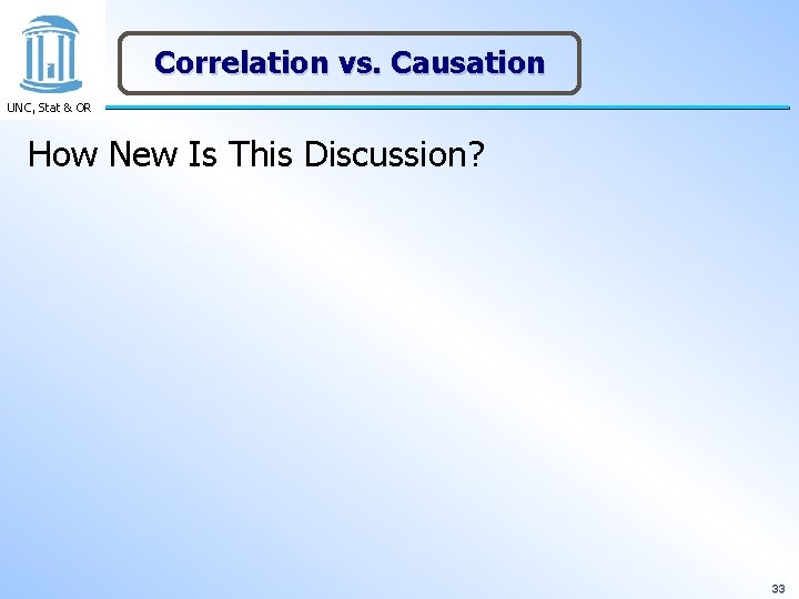 Correlation vs. Causation UNC, Stat & OR How New Is This Discussion? 33 