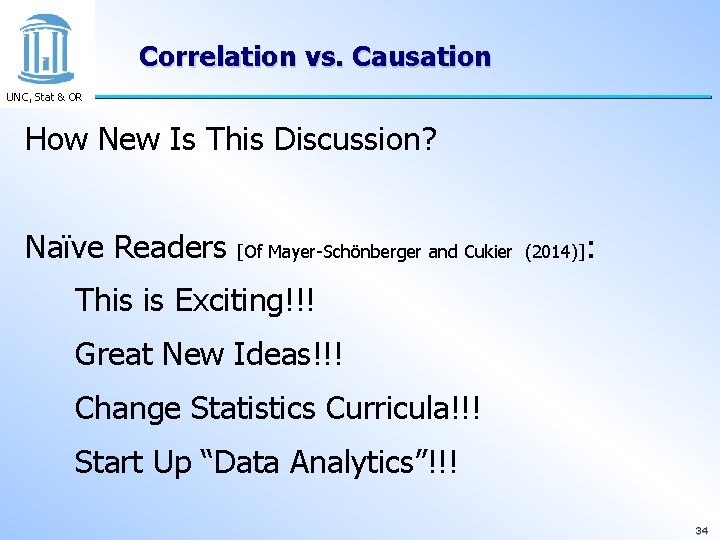 Correlation vs. Causation UNC, Stat & OR How New Is This Discussion? Naïve Readers