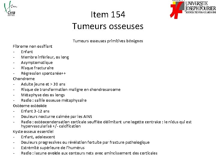 Item 154 Tumeurs osseuses primitives bénignes Fibrome non ossifiant - Enfant - Membre inférieur,