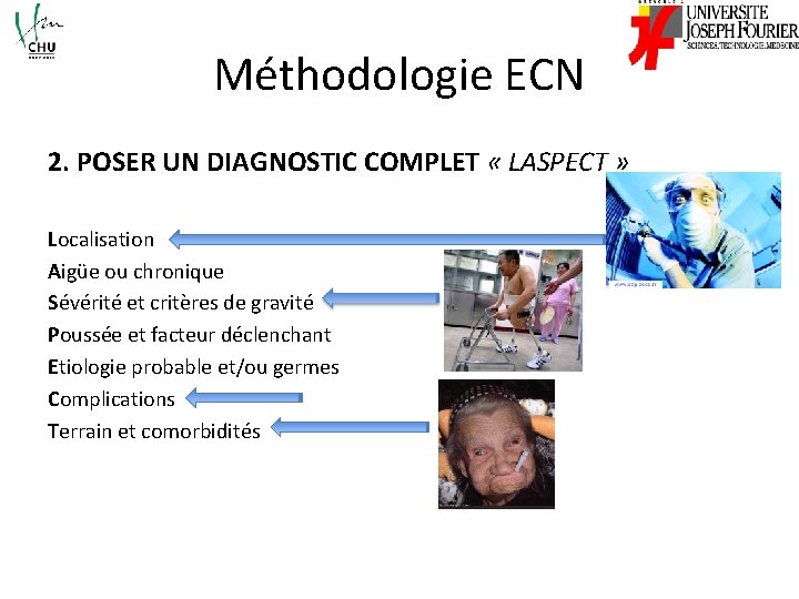 Méthodologie ECN 2. POSER UN DIAGNOSTIC COMPLET « LASPECT » Localisation Aigüe ou chronique