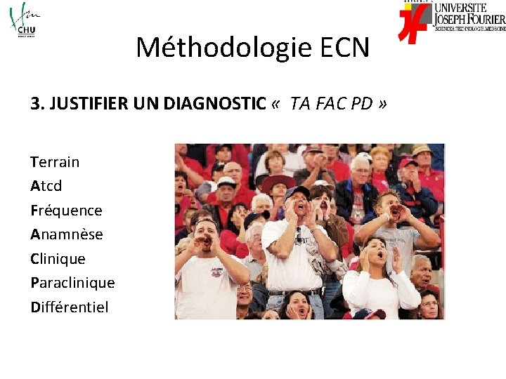 Méthodologie ECN 3. JUSTIFIER UN DIAGNOSTIC « TA FAC PD » Terrain Atcd Fréquence