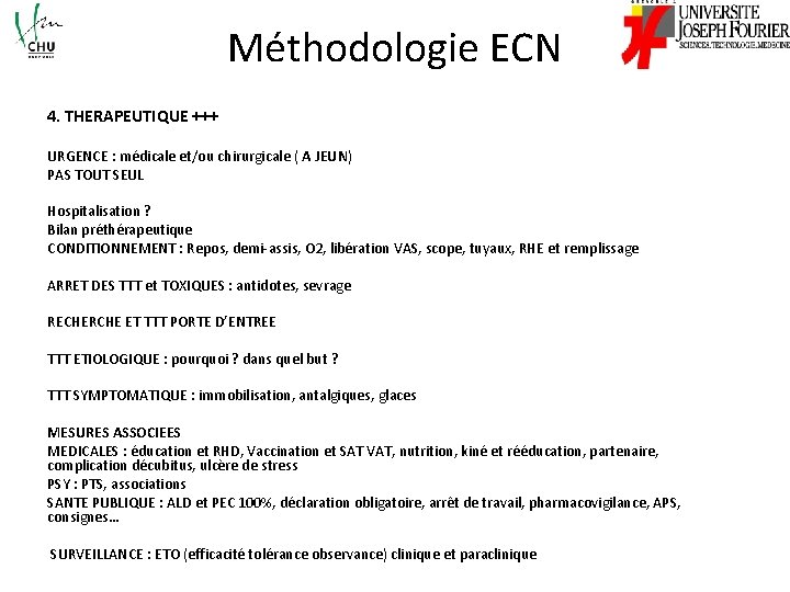 Méthodologie ECN 4. THERAPEUTIQUE +++ URGENCE : médicale et/ou chirurgicale ( A JEUN) PAS