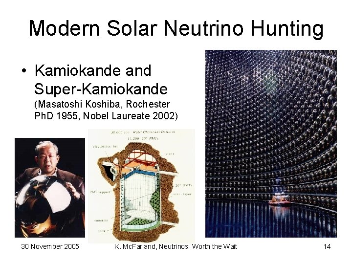 Modern Solar Neutrino Hunting • Kamiokande and Super-Kamiokande (Masatoshi Koshiba, Rochester Ph. D 1955,