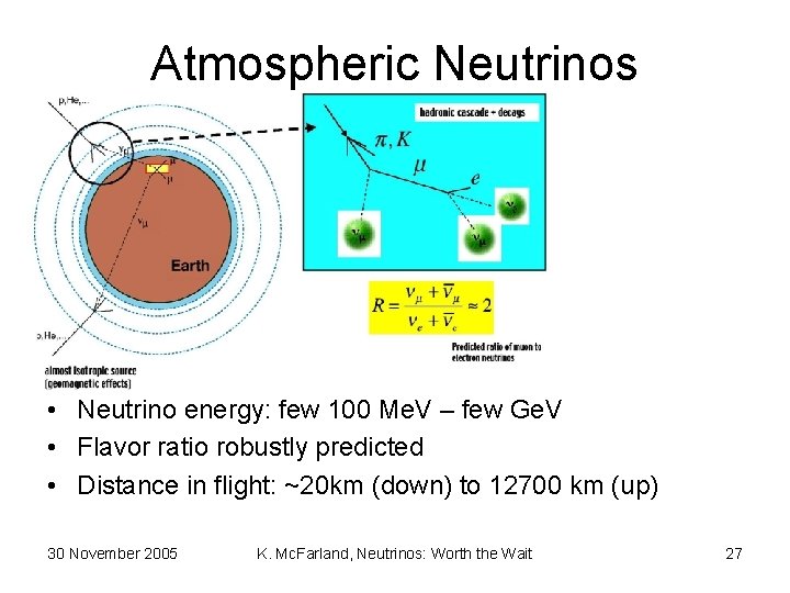 Atmospheric Neutrinos • Neutrino energy: few 100 Me. V – few Ge. V •