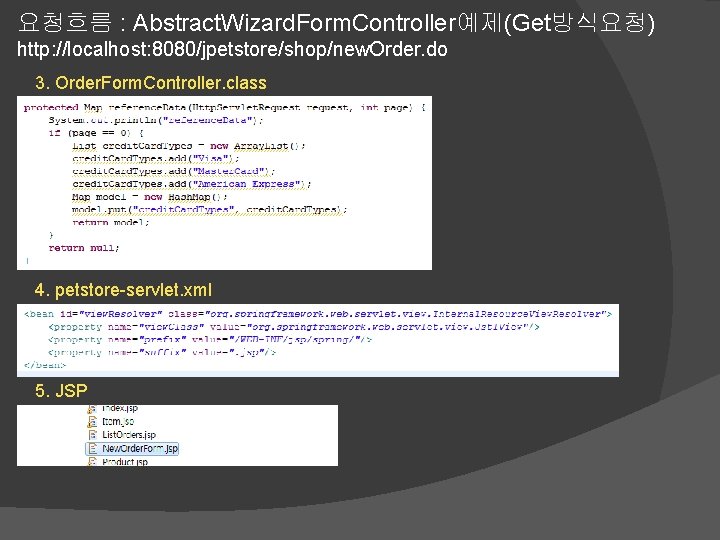 요청흐름 : Abstract. Wizard. Form. Controller예제(Get방식요청) http: //localhost: 8080/jpetstore/shop/new. Order. do 3. Order. Form.