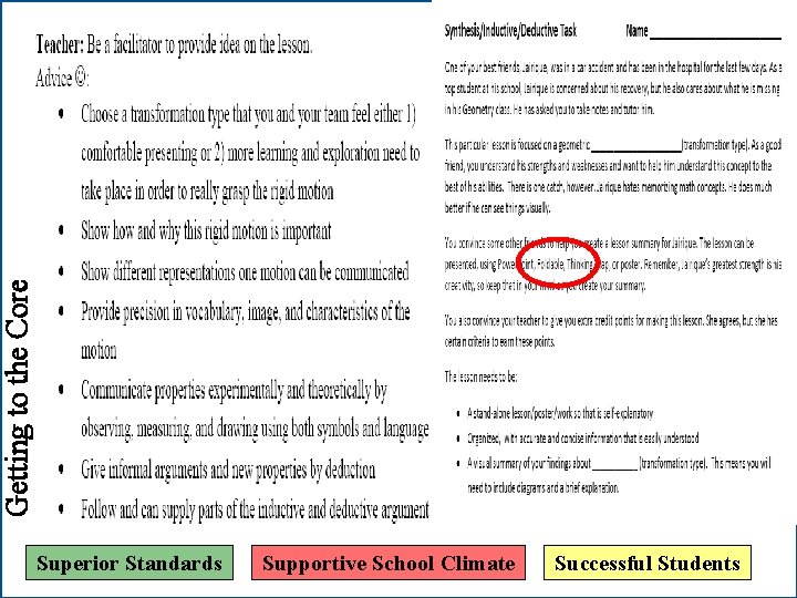 Getting to the Core Superior Standards Supportive School Climate Successful Students 