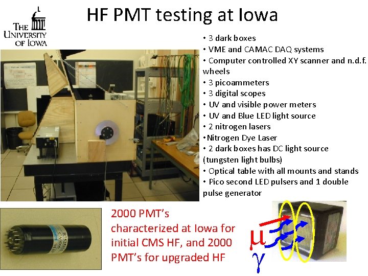 HF PMT testing at Iowa • 3 dark boxes • VME and CAMAC DAQ