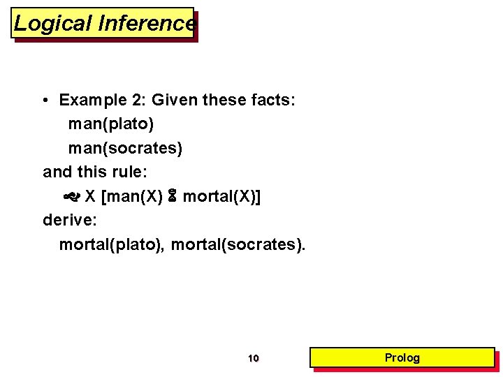 Logical Inference • Example 2: Given these facts: man(plato) man(socrates) and this rule: X