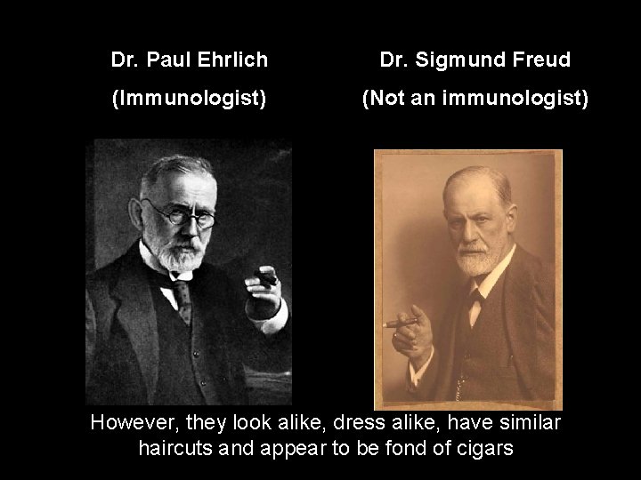 Dr. Paul Ehrlich Dr. Sigmund Freud (Immunologist) (Not an immunologist) However, they look alike,