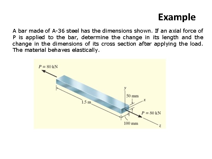 Example A bar made of A-36 steel has the dimensions shown. If an axial