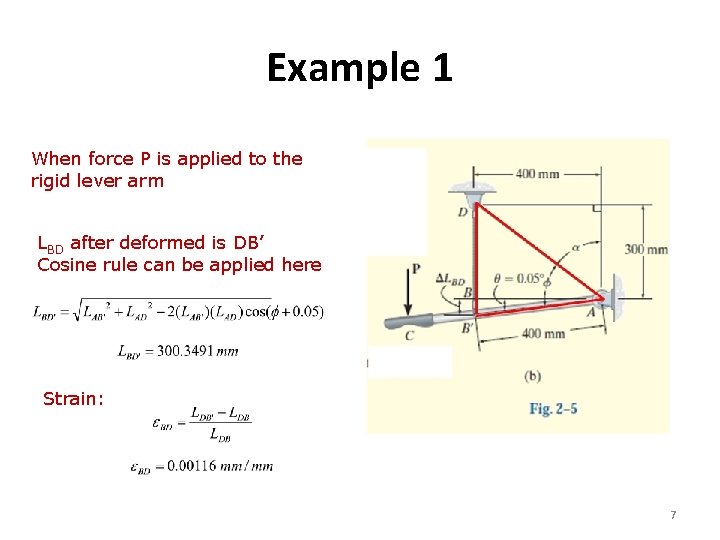 Example 1 When force P is applied to the rigid lever arm LBD after