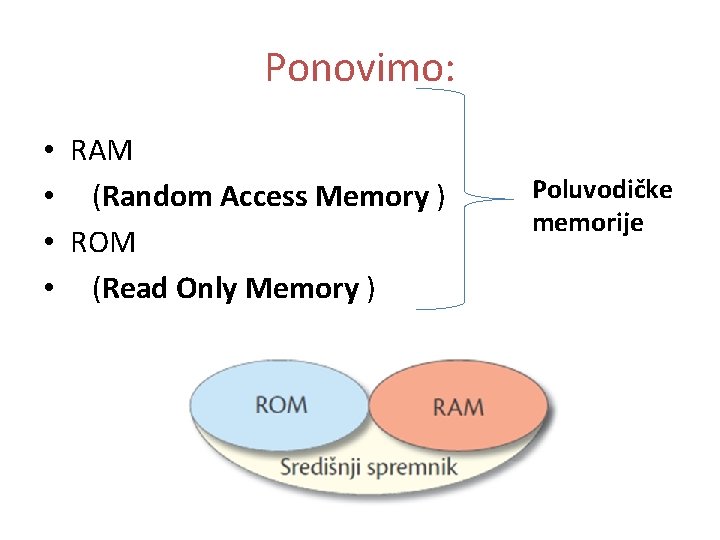 Ponovimo: • • RAM (Random Access Memory ) ROM (Read Only Memory ) Poluvodičke