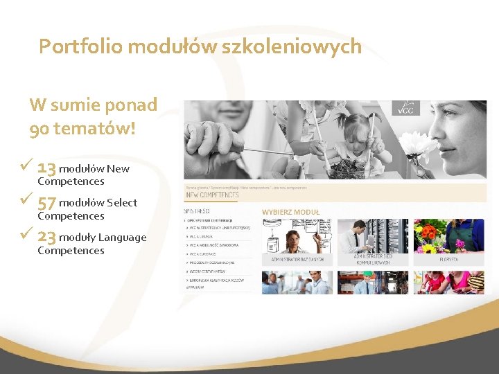 Portfolio modułów szkoleniowych W sumie ponad 90 tematów! ü 13 modułów New Competences ü