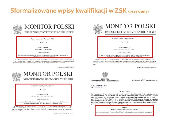 Sformalizowane wpisy kwalifikacji w ZSK (przykłady) 